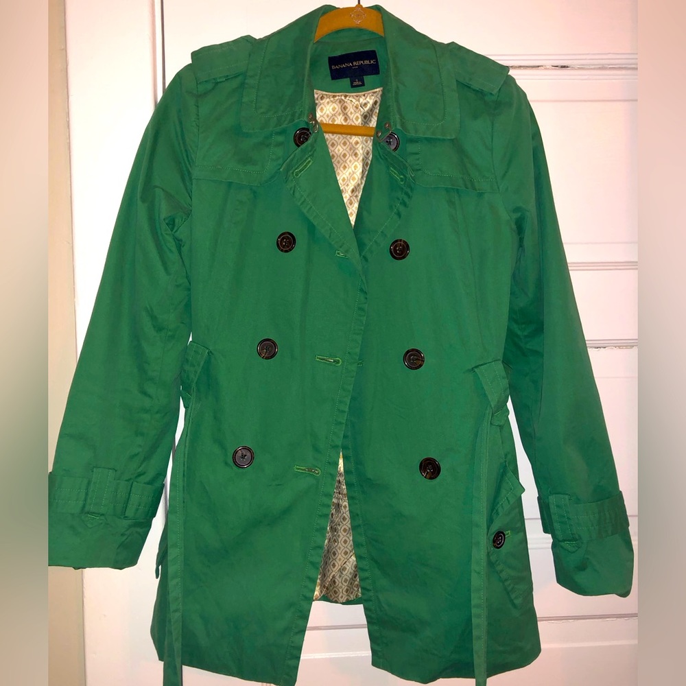 Banana Republic - Size small, short emerald green trench coat